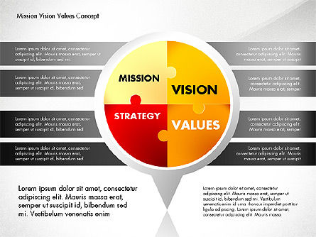 Concept de mission de vision et de valeurs fondamentales, Modele PowerPoint, 02854, Modèles commerciaux — PoweredTemplate.com