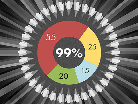 铅笔排列在圆形数据驱动的演示模板中, 幻灯片 12, 02875, 数据驱动图和图表 — PoweredTemplate.com