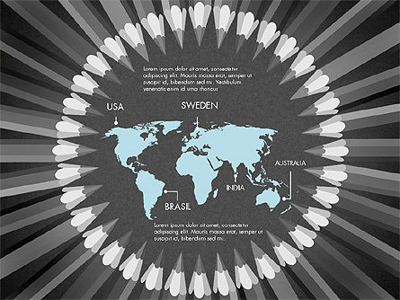 铅笔排列在圆形数据驱动的演示模板中, 幻灯片 15, 02875, 数据驱动图和图表 — PoweredTemplate.com
