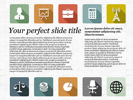 Presentación con iconos de diseño plano, Diapositiva 2, 02905, Iconos — PoweredTemplate.com