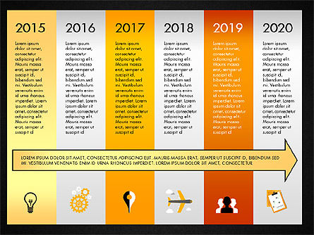 Chronologie avec étapes et icônes, Diapositive 10, 02924, Timelines & Calendars — PoweredTemplate.com