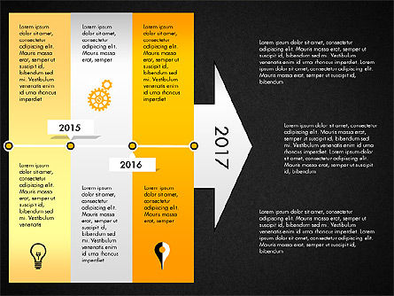 Timeline com estágios e ícones, Deslizar 13, 02924, Timelines & Calendars — PoweredTemplate.com