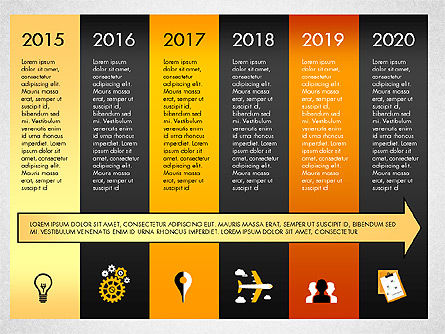 Timeline com estágios e ícones, Deslizar 2, 02924, Timelines & Calendars — PoweredTemplate.com