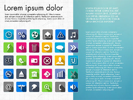 Vlakke pictogrammen dek, PowerPoint-sjabloon, 03064, Icoontjes — PoweredTemplate.com