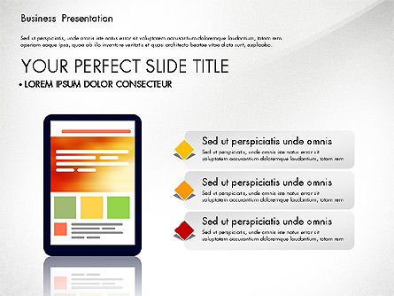Presentatie met vlakke vorm vormen en diagrammen, PowerPoint-sjabloon, 03066, Presentatie Templates — PoweredTemplate.com