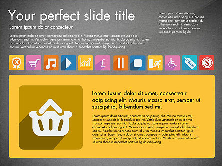 평면 디자인 아이콘으로 생생한 프리젠 테이션, 슬라이드 11, 03094, 아이콘 — PoweredTemplate.com