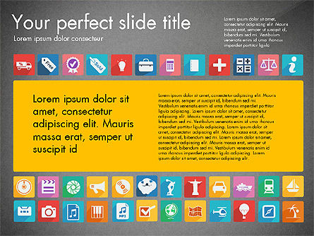 Presentación viva con iconos de diseño plano, Diapositiva 9, 03094, Iconos — PoweredTemplate.com