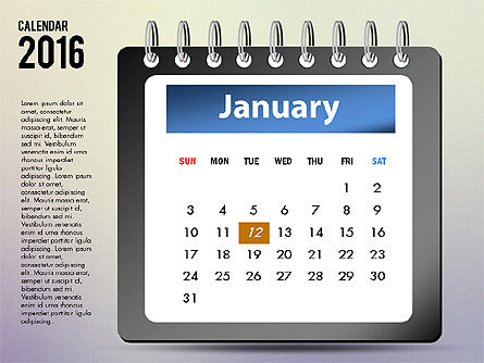 2016 del calendario, Modello PowerPoint, 03107, Timelines & Calendars — PoweredTemplate.com