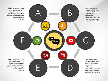 Red con iconos Caja de herramientas, Diapositiva 4, 03144, Diagramas de proceso — PoweredTemplate.com