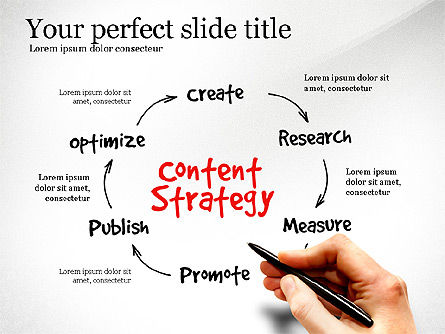 Schéma de processus de stratégie de contenu, Modele PowerPoint, 03164, Schémas de procédés — PoweredTemplate.com