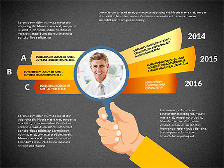 Etapes avec loupe, Diapositive 10, 03205, Schémas d'étapes — PoweredTemplate.com