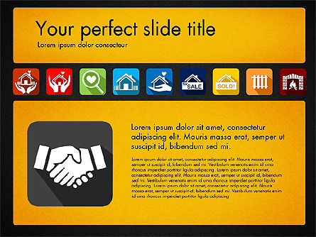 Presentazione del bene immobile concetto con icone del design dei materiali, Slide 11, 03206, icone — PoweredTemplate.com