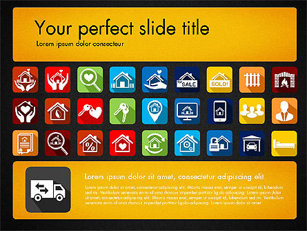 Presentazione del bene immobile concetto con icone del design dei materiali, Slide 12, 03206, icone — PoweredTemplate.com