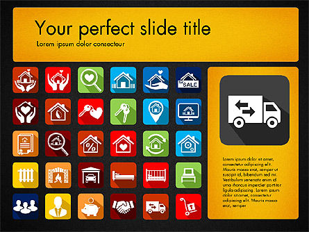 Presentazione del bene immobile concetto con icone del design dei materiali, Slide 15, 03206, icone — PoweredTemplate.com