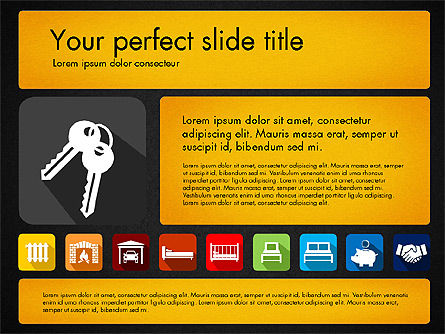 Presentazione del bene immobile concetto con icone del design dei materiali, Slide 16, 03206, icone — PoweredTemplate.com