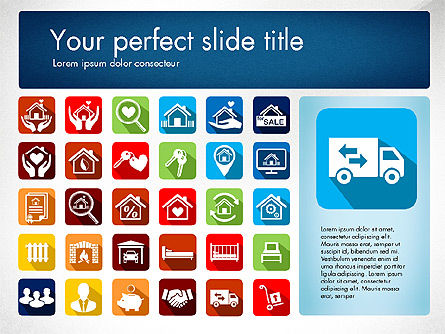 Presentazione del bene immobile concetto con icone del design dei materiali, Slide 7, 03206, icone — PoweredTemplate.com