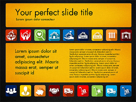 Presentazione del bene immobile concetto con icone del design dei materiali, Slide 9, 03206, icone — PoweredTemplate.com