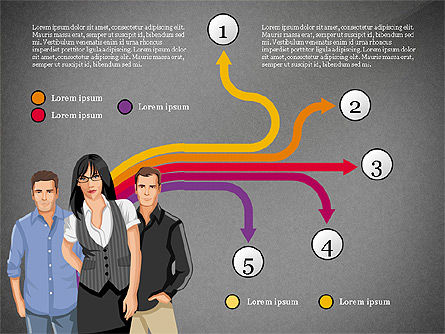  Ilustrações de pessoas e setas de processo, Deslizar 11, 03243, Diagramas de Processo — PoweredTemplate.com