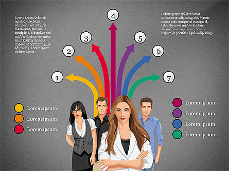  Ilustrações de pessoas e setas de processo, Deslizar 9, 03243, Diagramas de Processo — PoweredTemplate.com