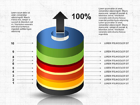 누적 실린더 다이어그램, 슬라이드 10, 03498, 단계 도표 — PoweredTemplate.com