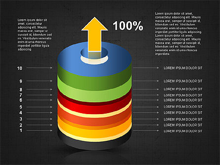 누적 실린더 다이어그램, 슬라이드 20, 03498, 단계 도표 — PoweredTemplate.com