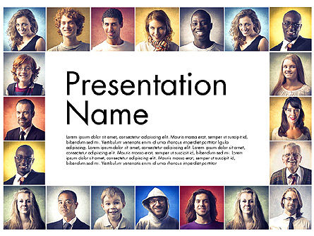 Informe impulsado por datos con retratos de personas, Plantilla de PowerPoint, 03521, Diagramas basados en datos — PoweredTemplate.com