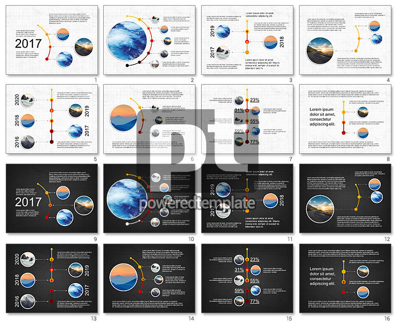 Timeline e opções slide deck