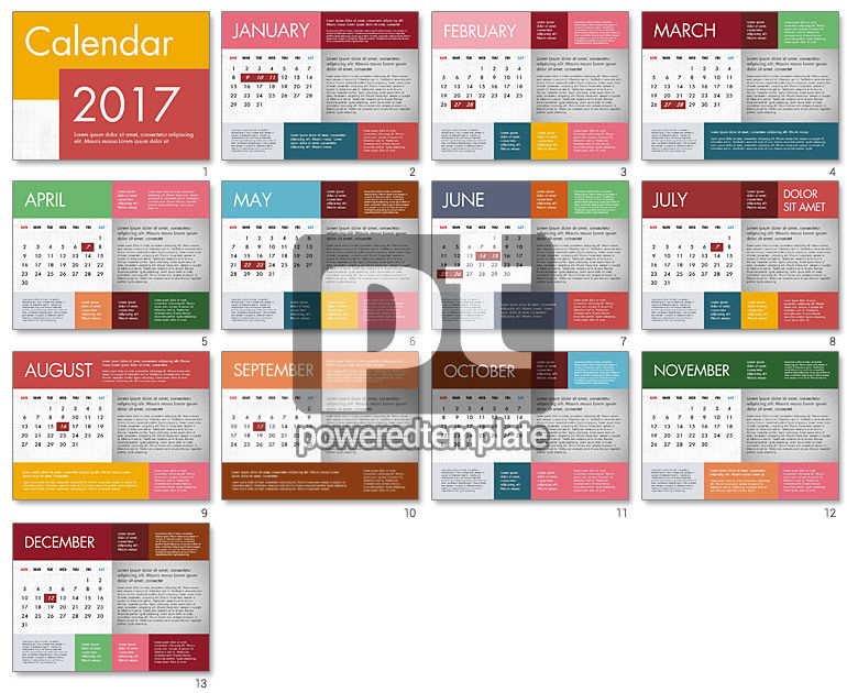 Calendario 2017 en Diseño Plano