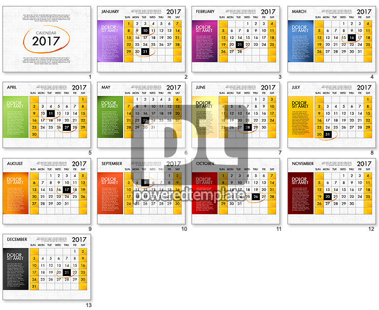 2017 calendario per il modello di PowerPoint