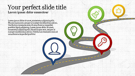 Roadmap com ícones, Modelo do PowerPoint, 04121, Modelos de Negócio — PoweredTemplate.com