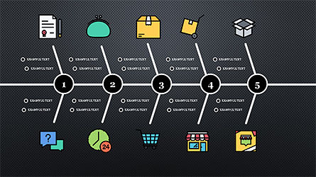 Diagramme de Fishbone avec des icônes de commerce électronique, Diapositive 16, 04295, Modèles commerciaux — PoweredTemplate.com
