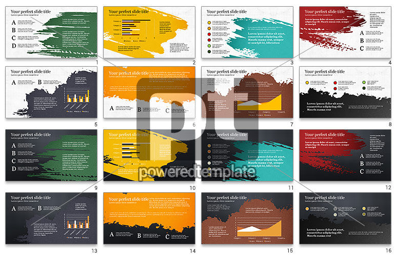 Plataforma de slides de relatórios com manchas de tinta