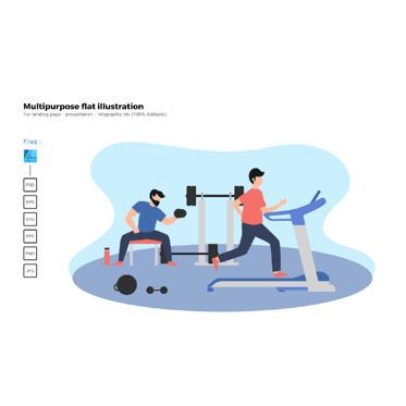 Multipurpose modern flat illustration design fitness, PowerPoint-Vorlage, 05773, Infografiken — PoweredTemplate.com