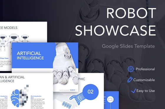 Robot Showcase Google Slides Template, Googleスライドのテーマ, 05789, プレゼンテーションテンプレート — PoweredTemplate.com