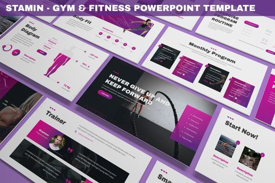 Stamin - Gym Fitness Powerpoint Template, PowerPoint Template, 05896, Graph Charts — PoweredTemplate.com