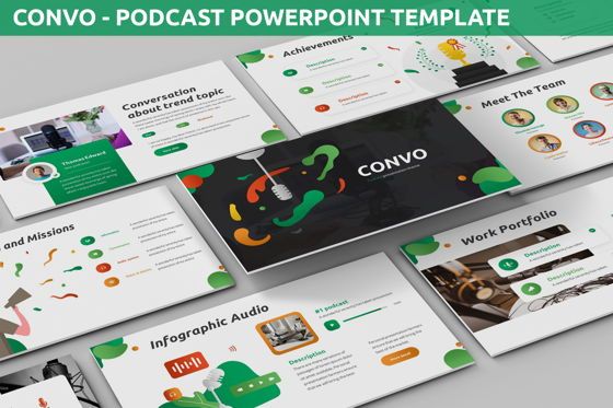 Convo - Podcast Powerpoint Template, PowerPoint-sjabloon, 06094, Datagestuurde Diagrammen — PoweredTemplate.com