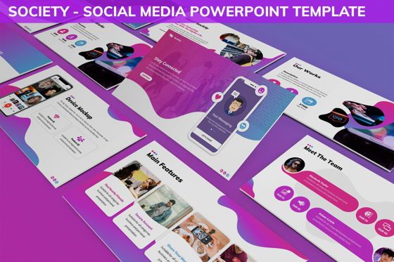 Society - Social Media Powerpoint Template, 06274, データベースの図＆グラフ — PoweredTemplate.com