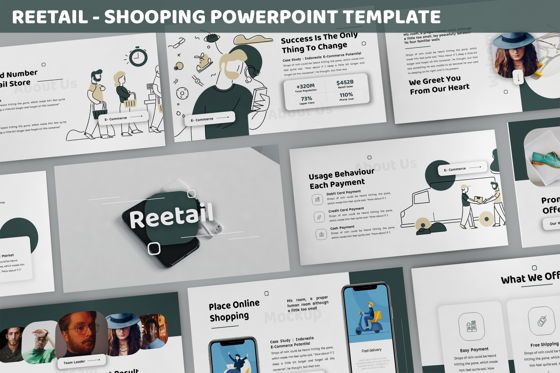 Reetail - Shopping Powerpoint Template, Modello PowerPoint, 06278, Modelli di lavoro — PoweredTemplate.com