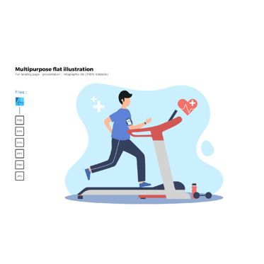 Flat illustration treadmill, 파워 포인트 템플릿, 06654, 인포메이션 그래픽 — PoweredTemplate.com
