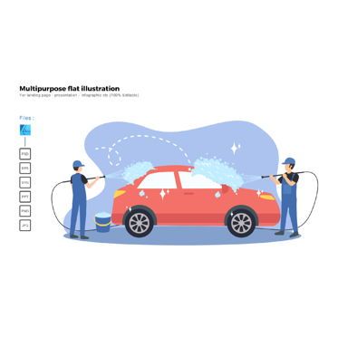 Multipurpose modern flat illustration design car wash service, Modelo do PowerPoint, 06670, Infográficos — PoweredTemplate.com