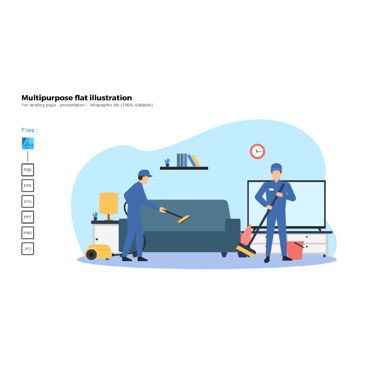 Multipurpose modern flat illustration design cleaning service, PowerPoint-sjabloon, 06773, Infographics — PoweredTemplate.com