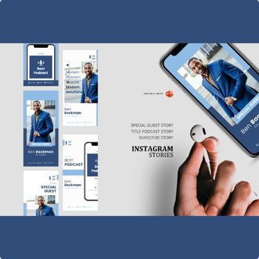 Business managing podcast instagram stories and posts template, PowerPoint模板, 06816, 商业模式 — PoweredTemplate.com