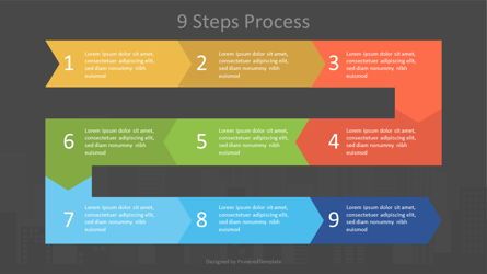 Zigzag Nine Step Process Diagram, Deslizar 2, 07058, Diagramas de Processo — PoweredTemplate.com