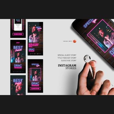 Podcast template neon style instagram stories and posts powerpoint template, Plantilla de PowerPoint, 07062, Plantillas de presentación — PoweredTemplate.com