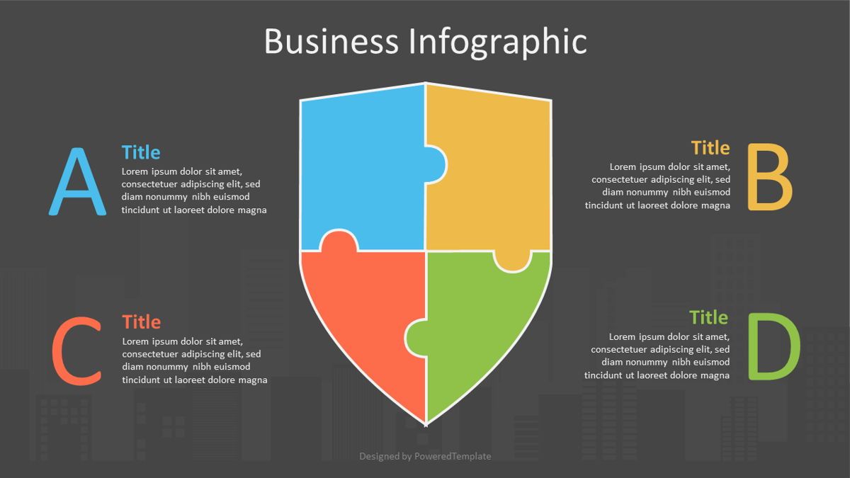 Shield Four Puzzle Piece Infographic Free Presentation Template for