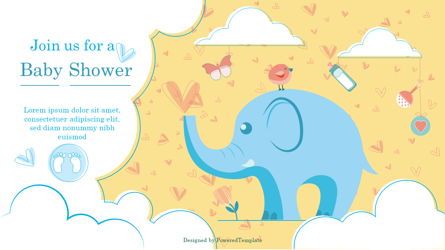 Elephant Baby Shower Party Invitation, Deslizar 2, 07115, Modelos de Apresentação — PoweredTemplate.com