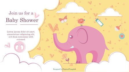 Elephant Baby Shower Party Invitation, Deslizar 3, 07115, Modelos de Apresentação — PoweredTemplate.com
