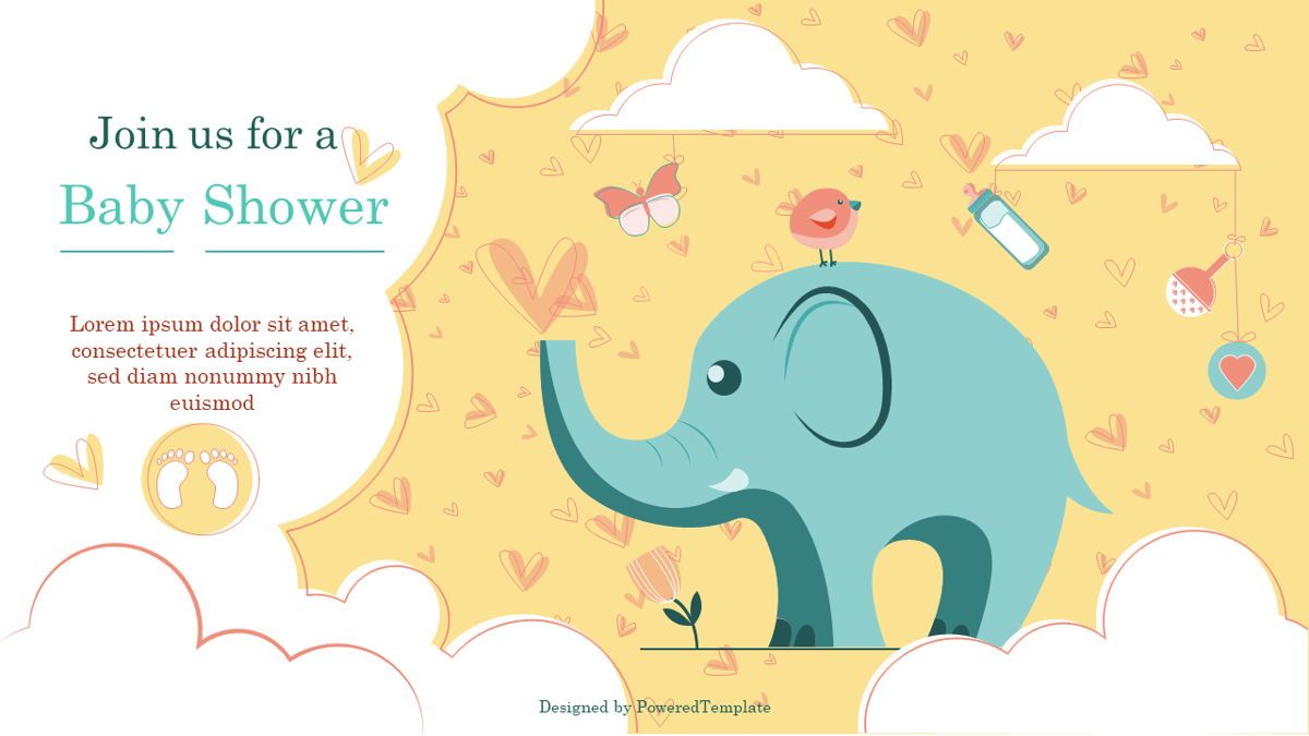 Elephant Baby Shower Party Invitation Free Presentation Template For Google Slides And Powerpoint 07115