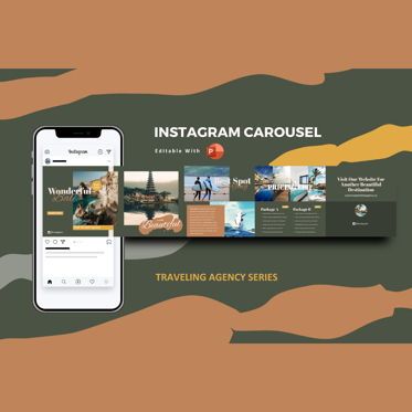 Traveling agency tour instagram carousel powerpoint template, Templat PowerPoint, 07432, Model Bisnis — PoweredTemplate.com