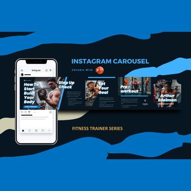 Gym trainer instagram carousel powerpoint template, 파워 포인트 템플릿, 07529, 인포메이션 그래픽 — PoweredTemplate.com